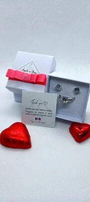 Anello Donna Solitario  E Orecchini Punto Luce In Argento 925 Zirconi Regalo - Immagine 1 di 3