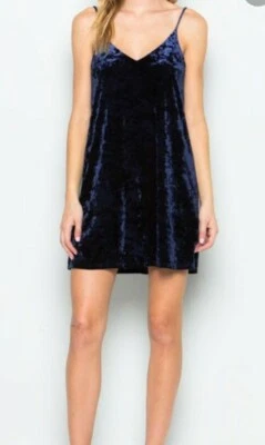 Mini Vestido Wasabi + Como Nuevo Para Mujer Sin Mangas Cuello en V Azul Medianoche Terciopelo Aplastado M Foto 1 de 4