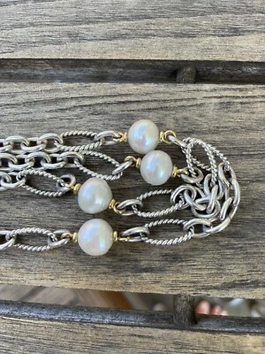 Colar corrente fígaro pérola taitiana ouro 18K esterlina David Yurman varejo US$ 5000 - Imagem 1 de 4