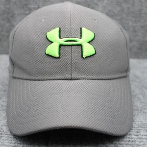 Under Armour Hat Cap Fitted Youth Medium Gray Neon Green Logo Golf Sport 4-6 YRS - Picture 1 of 10