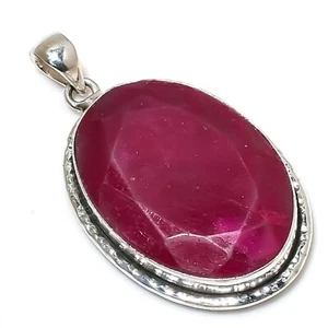 Ruby Lab-Created Gemstone Handmade 925 Sterling Silver Jewelry Pendant For Gift - Picture 1 of 6