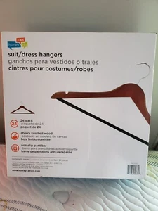 New Box 24 Suit And Dress Hangers Cherry Wood Finish Non Slip - Picture 1 of 1