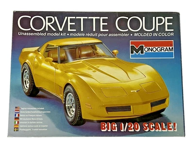 Vintage BIG 1/20 Monogram CORVETTE COUPE 9-1/4" Long FACTORY  1980 - Image 1 of 4