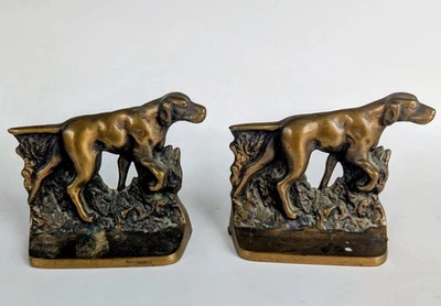 Vintage Metal Bookends Hunting Dogs Retriver Pointer Heavy Cast Possible Bronze - Image 1 of 4