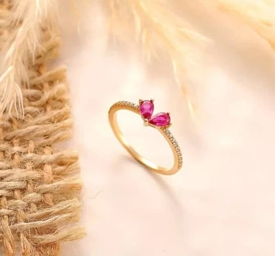 Anello da sposa classico in argento sterling 925 taglio cuore rubino... - Immagine 1 di 3