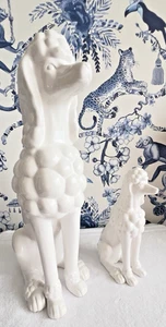 French Poodle PAIR White Ceramic Sitting Large 17" Small 9" Dog Statue Figurine - Picture 1 of 11