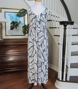 Boden Maxi Dress Women's 12R Sleeveless Jersey Knit Grayish Blue Tropical Print - Picture 1 of 7