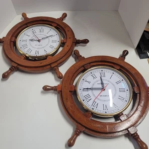 two Ships wheel clocks, 12 inch plus handle identical excellent condition tested - Picture 1 of 7