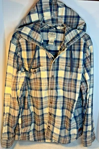 LL BEAN Slightly Fitted Plaid Flannel Hooded Shirt Jacket Shacket 508169 Medium - Picture 1 of 12