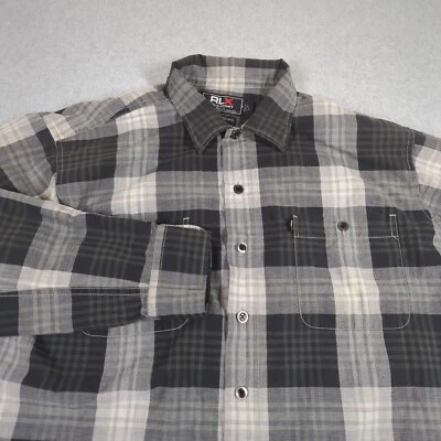 Polo deportivo Ralph Lauren RLX para hombre grande negro gris a cuadros manga larga Foto 1 de 4