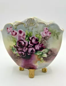 Limoges Bowl Vase by D & C France Four Footed Pink Roses and Gold Accents (M2) - Picture 1 of 9