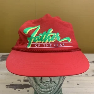 VATER DES JAHRES - Vintage 80er-90er Jahre heiß neonrosa Nylon Druckknopflasche Papa Mütze Kappe - Bild 1 von 9