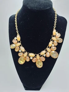 Vintage Bib Choker Necklace Peach Color Abalone Shell Rhinestones Gold Tone - Picture 1 of 10