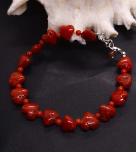"Natural Coral Gemstone Sterling Silver Adjustable Bracelet - Unisex, Handcrafte - Picture 1 of 5