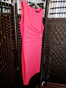 IVANKA TRUMP CORAL/RED SLEEVELESS RUCHED SUNBURST ZIP SIDE DRESS SIZE 8 GORGEOUS - Picture 1 of 8