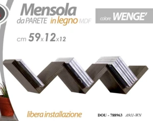 MENSOLA DA PARETE Moderna Design Zig Zag SCAFFALE MURO 3 Ripiani LEGNO WENGè - Foto 1 di 6