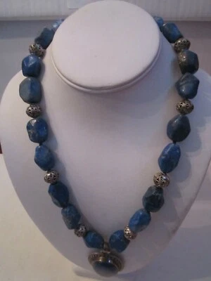STERLING SILVER AND LAPIS NECKLACE & PENDANT - MASSIVE - 186g - 22" LONG - SC-9 - Image 1 of 4