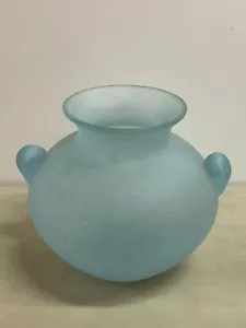 Vintage Baby Blue Italian Scavo Glass Wheat Vase with Handles, Vessel Italy 1980 - Picture 1 of 12
