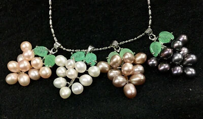 Collar Colgante Negro Blanco Rosa Púrpura Genuino Perla Ovalada Cuentas Uva 18KGP Foto 1 de 4