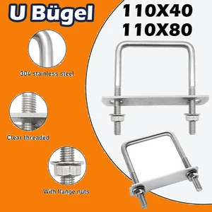 1x U-Bügel M10 & Gegenplatte Gewindebügel Bügelschelle Dachträger 80/40mm breit - Bild 1 von 16