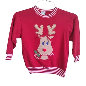 Frog Pond Kids Red Rudolph Reindeer Sweatshirt Christmas Sweater - Picture 1 of 11