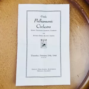 1940 Greely High School Colorado Philharmonic Orchestra Program Vintage - Picture 1 of 15