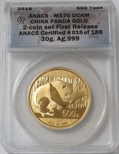 2016 GOLD CHINA 500 YUAN PANDA ANACS MINT STATE 70 DCAM FIRST RELEASES - Picture 1 of 2