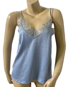 H&M Womens Size 10 Blue Spaghetti Strap Sleeveless Lace Trim Cami Top Shirt NWT - Picture 1 of 9