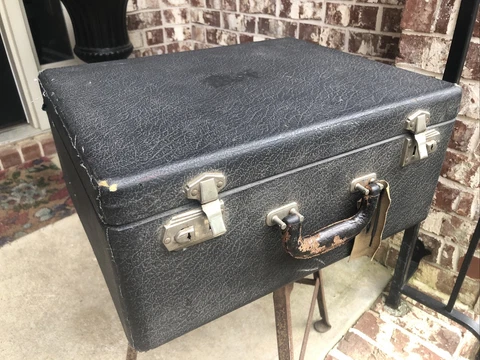 Antique Train Travel Case Black w/Key As Is Cover