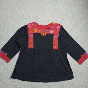 Gudrun Sjoden Blouse Size M Organic Cotton Woven Black Red Embroidered Top - Picture 1 of 13