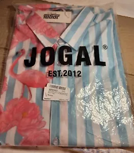 hawaiian shirt Mens Flamingos Stripped Light Blue Xl Aloha Party Summer - Picture 1 of 7