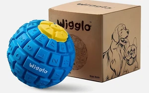Wigglo Durable 3.5" Dog Ball Toy for Aggressive Chewers Natural Rubber Blue Pink - Picture 1 of 8