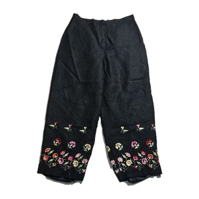 Pantalones deportivos Larry Lavine para mujer talla 14 bordado floral 55 % lino 45 % rayón con Foto 1 de 4
