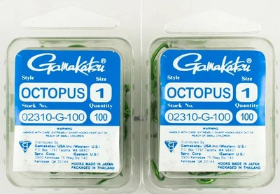 (LOT OF 2) GAMAKATSU OCTOPUS GREEN HOOK SIZE 1 #02310-G-100 BN3228 - Image 1 of 3