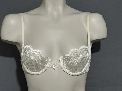 Sutiã Victoria’s Secret Vintage Anos 90 36A Renda Marfim e Pêssego Sem Forro  - Imagem 1 de 4