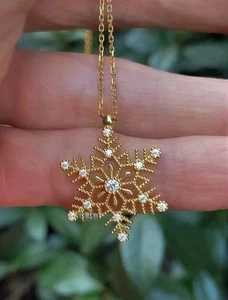 0.30Ct Round Lab Created Diamond Women Snowflake Pendant 14K Yellow Gold Plated - Picture 1 of 4