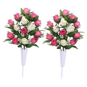 2PCS Artificial Cemetery Flowers,cemetery flowers for grave vase,memorial day - Picture 1 of 7