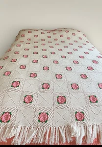 Manta hecha a mano vintage cuadrada de ganchillo afgano doble reina completa 83x72 - Imagen 1 de 15