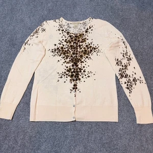 Vertical Design Sweater Womens Extra Large Beige Wool Cardigan Slim Button Up - Picture 1 of 12