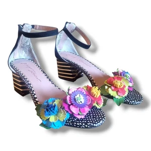 Betsey Johnson Lore Sandalen Schuhe Blumenmuster schwarz Streifen Blockabsatz Größe 6 - Bild 1 von 15