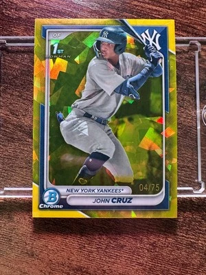 2024 Bowman Sapphire John Cruz 1st Rookie RC Yellow Refractor /75 #BCP-77 - Image 1 of 2