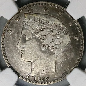 1858-A NGC VF 20 Venezuela 5 Reales Rare Paris Mint 1 Year Silver Coin 25102201C - Picture 1 of 6