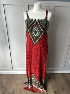 Joe Browns Size 14 Red Mix Geometric Print Stretchy Pullover Strappy Maxi Dress - Picture 1 of 9