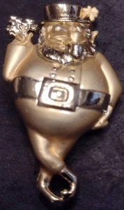 AJC Lucky Leprechaun Brooch Two Tone Gold Color Metal W/ Plastic 3" Shiny Matte - Picture 1 of 6