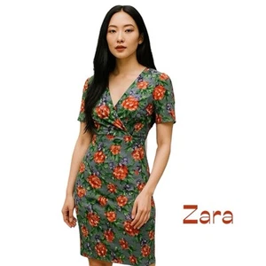 Zara Bold Floral Velvet Fitted BodyCon Party Event Whimsy Dress NWOT Size S - Picture 1 of 13