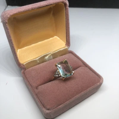 Baby Blue and Silver Large Emerald Cut Bling Cocktail Ring Unique Size 8 - Image 1 of 4