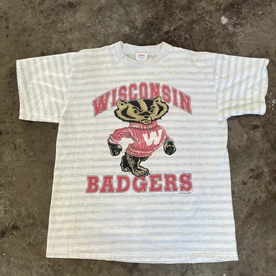 Vintage Wisconsin Badgers T-shirt XL 1991 striped Wi - Image 1 of 4