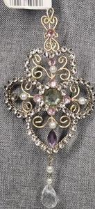 Intricate Gold Wire Jeweled Victorian 6.5" Medallion Christmas Ornament Fidalgo - Picture 1 of 7