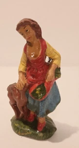 ANTICO Pastore statuina del presepe, PASTORELLA con CERBIATTO- PASTA/CARTAPESTA - Foto 1 di 6