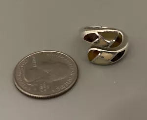 Sterlingsilber gelb MOP, Tigers Eye eingelegt Crossover Bypass Ring Größe 7 - Bild 1 von 16